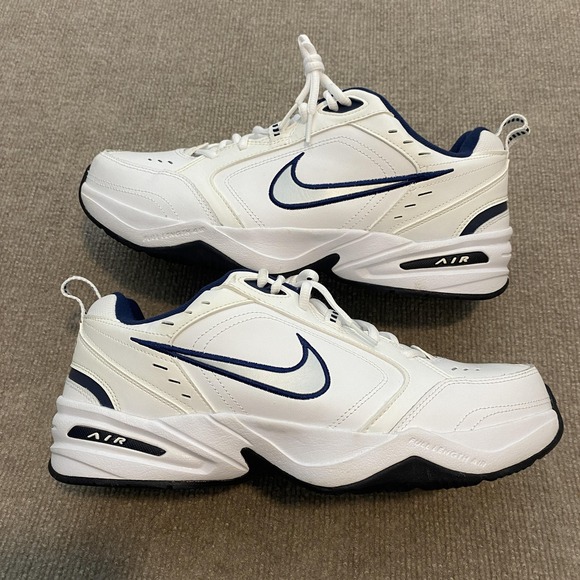 Nike Air Monarch IV Shoes Mens Size 12 White Navy Training Sneakers 416355-102 - Picture 2 of 10